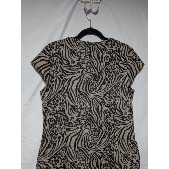 Perceptions Gray Black Animal Print Shift Dress Cowl Neck Pockets Women's 14 - Picture 5 of 8